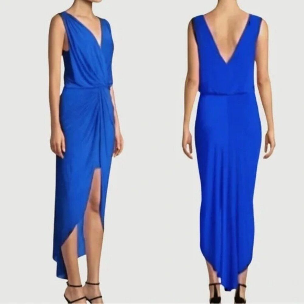 Misa Los Angeles Leza Gathered Crossover Sleeveless Tulip Maxi Dress Blue XS